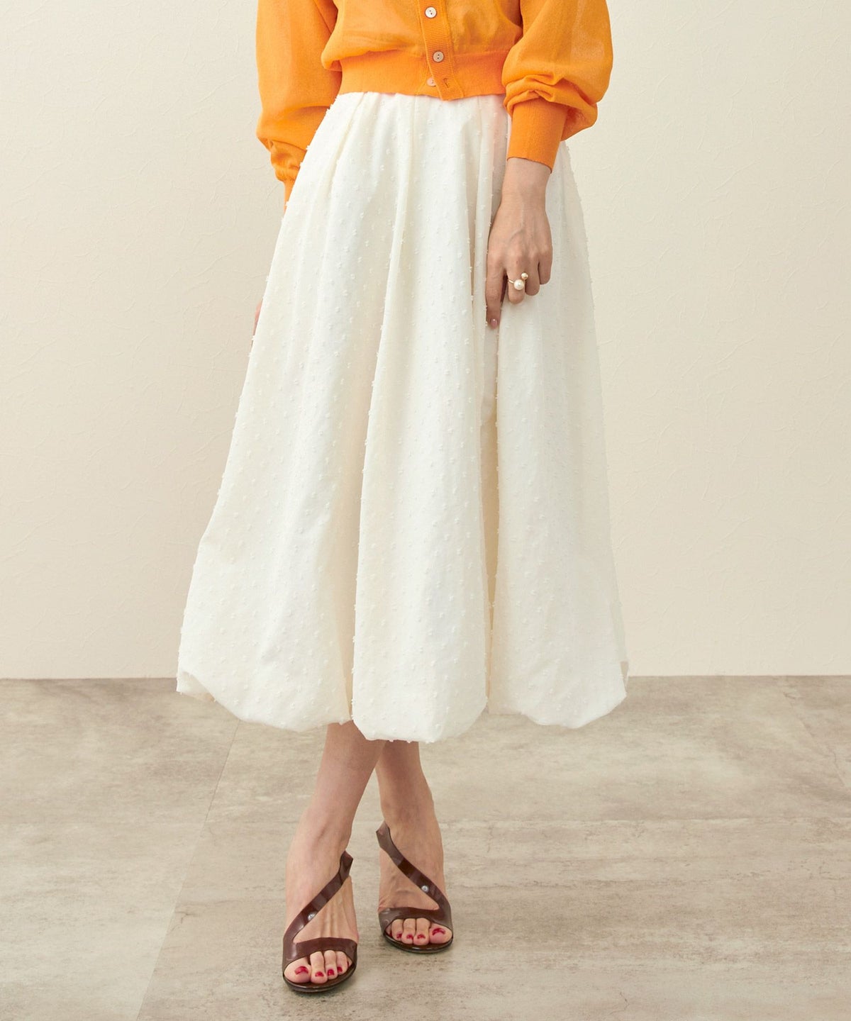 スカートレディースウエストゴムホックファスナードット水玉きれいめオフィス白黒かわいいジョイントスペース