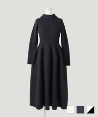 ワンピース 衿付き ホールガーメント ニット エクリュ ネイビー ブラック S M 襟付き ホールガーメント ニット ワンピース HUIT