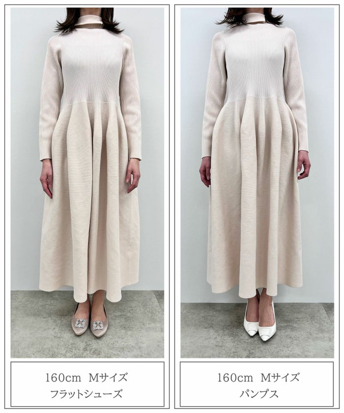 ワンピース/衿付き/ホールガーメント/ニット/エクリュ/ネイビー/ブラック/S/M/春/秋/冬/フレアシルエット/リブ編み