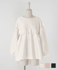 トップス ペプラム ブラウス ホワイト ピンク ブラック M バルーンスリーブ チュニック ブラウス HUIT