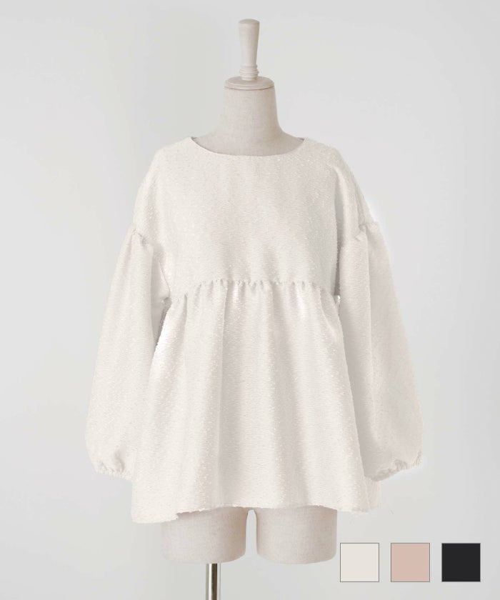 トップス ペプラム ブラウス ホワイト ピンク ブラック M バルーンスリーブ チュニック ブラウス HUIT