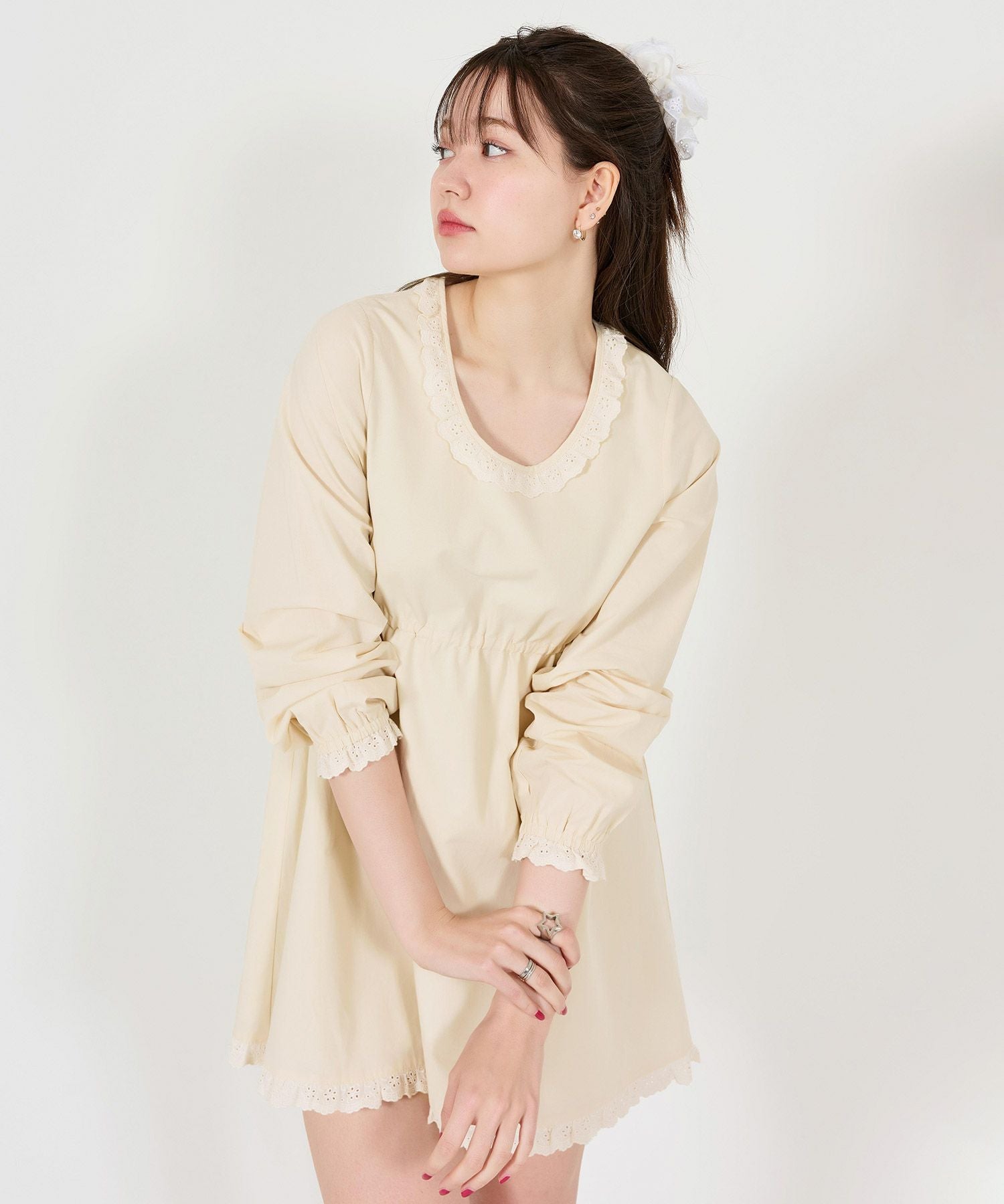 限定Price！SALE コットンレース付き ミニ丈ワンピース TINA：JOJUN 全