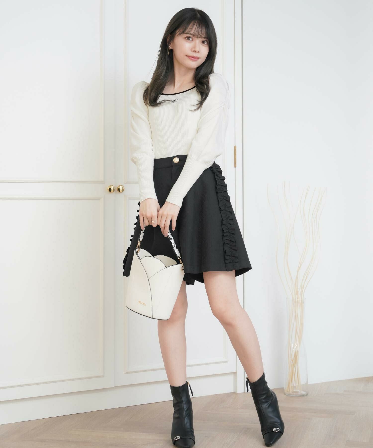 スクエアネック バイカラー パイピング リブニット le reve vaniller