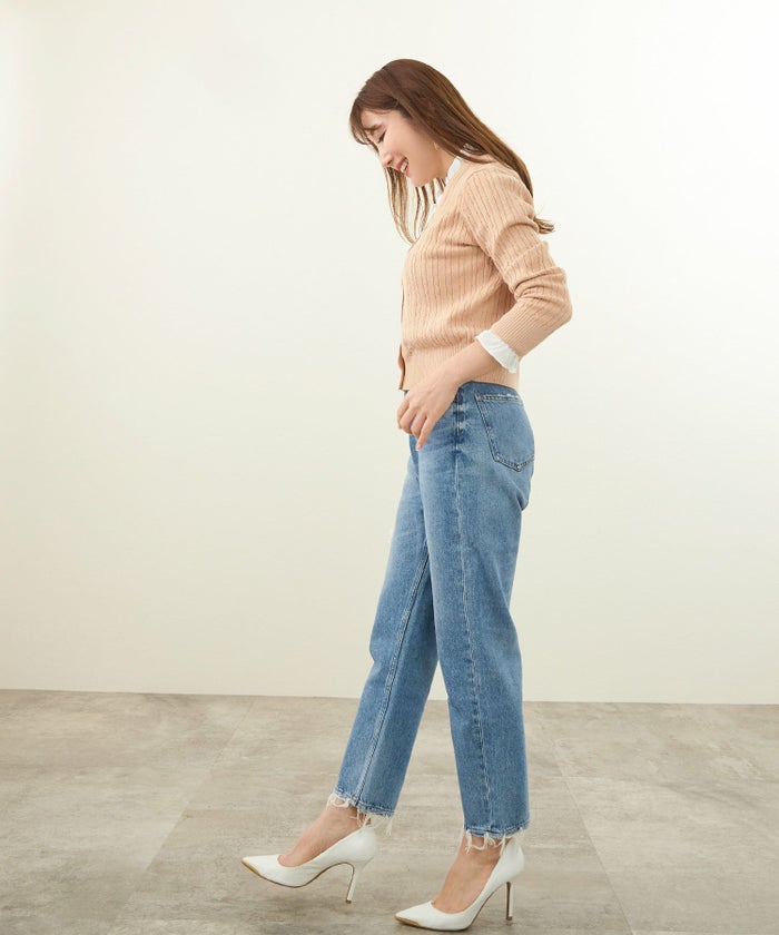 ニットトップスレディースカーディガン長袖ケーブル編みオフィスきれいめかわいいおしゃれ白ジョイントスペース