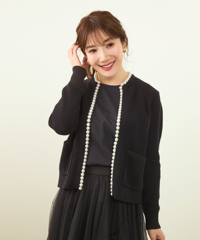 ニットトップスレディースざっくり畦編みカーディガン長袖洗えるオフィスきれいめかわいいおしゃれ色白黒ジョイントスペース