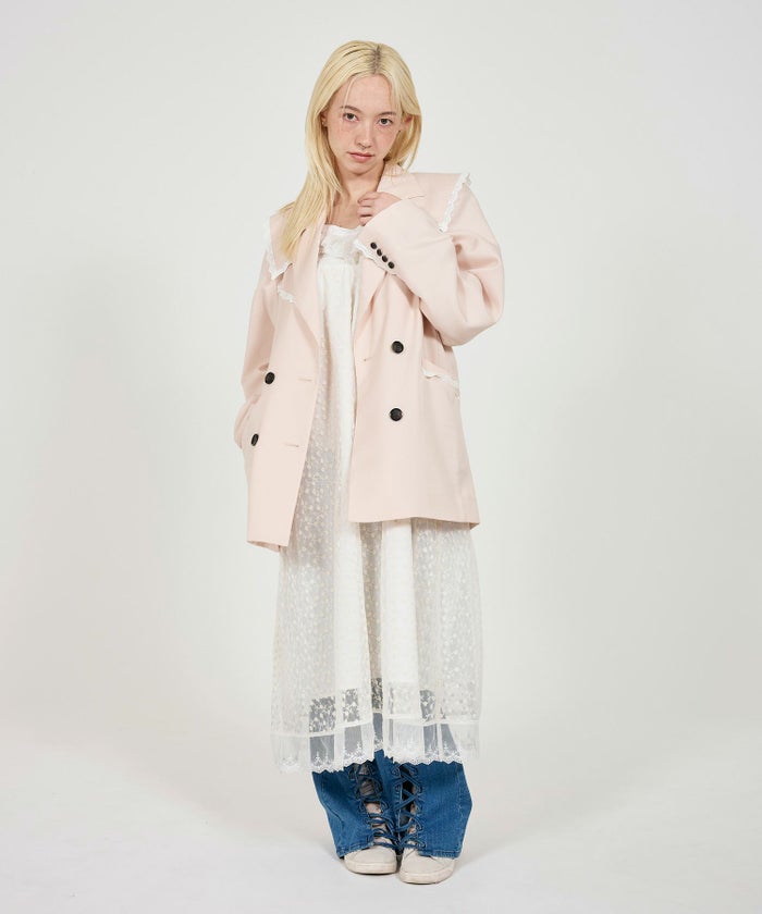 ジャケット/アウター/ダブルブレストジャケット/レース付き/春物