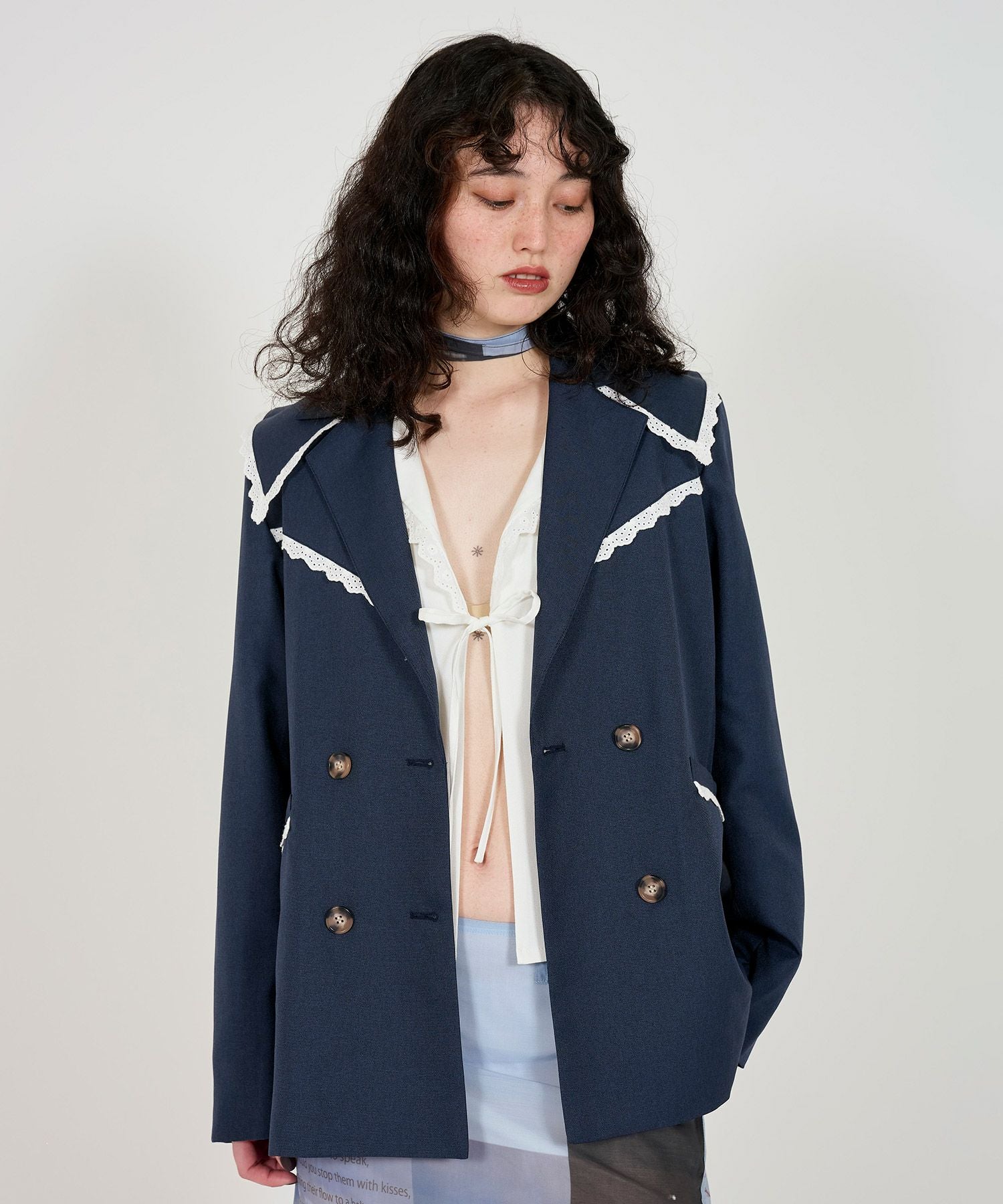 レース付き ダブルブレストジャケット TINA：JOJUN 全2色｜tnj211-0825