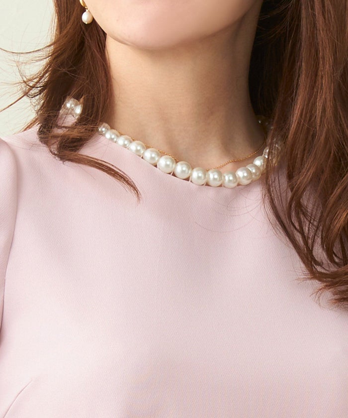 オケージョンオフィスフォーマル春夏きれいめIライン半袖女性上品ピンクフェミニン