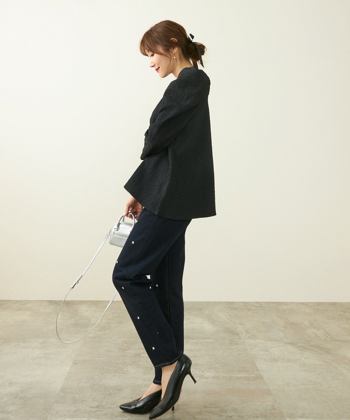 新色追加手洗い可日本製トップスレディースオフィスかわいいきれいめおしゃれ春白黒ジョイントスペース