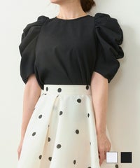 ブラウス トップス レディース オフィス かわいい きれいめ おしゃれ 春 白 黒 ジョイントスペース 無地ドット ボリュームスリーブ ブラウス Liala×PG