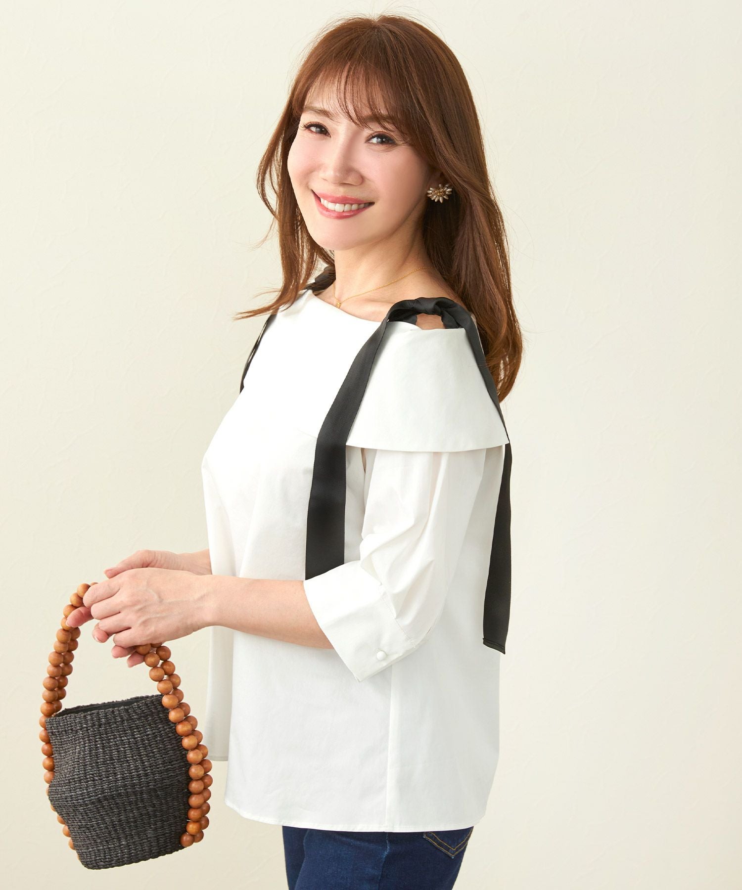 オフショルダー リボン ブラウス Liala×PG 全2色｜lpg811-1897【2