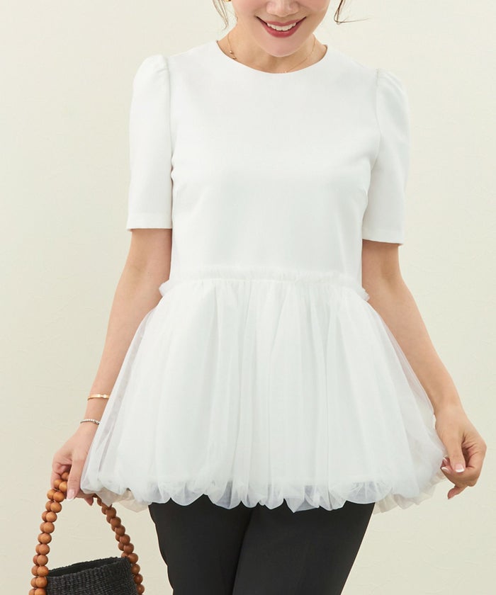 ブラウスレディースファッショントップスおしゃれオシャレオフィスエレガントきれいめ長め白春ジョイントスペース