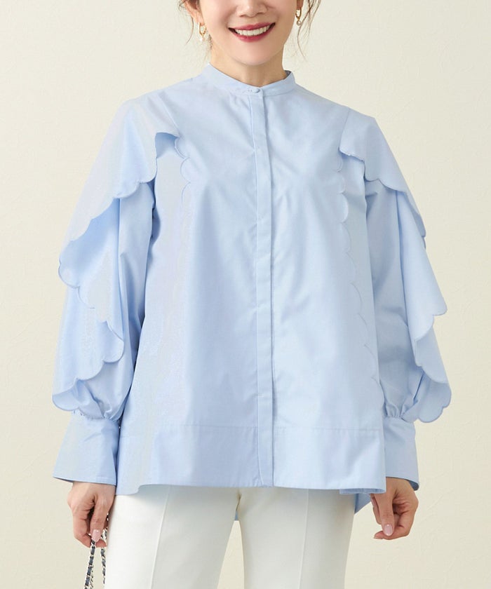 ブラウス レディース おしゃれ オシャレ オフィス シャツ 華やか コーデ 春 長袖 襟 エレガント きれいめ 黒 サックス ジョイントスペース