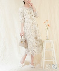 トワルドジュイ フラワーレース ワンピース le reve vaniller ベージュ/クラシックブルー