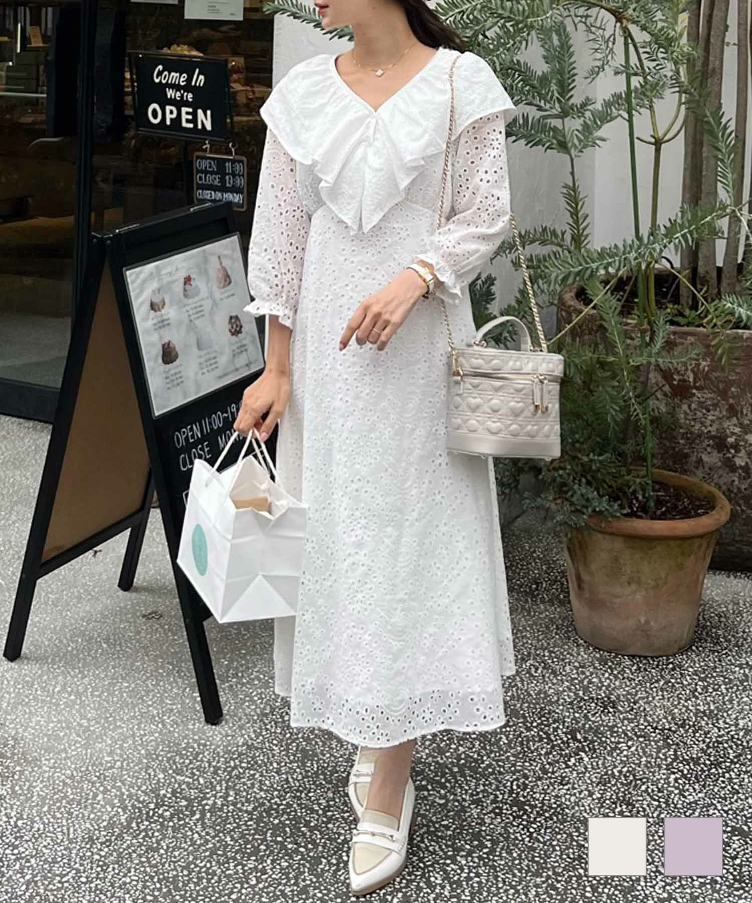 コットン レース フリル ワンピース le reve vaniller 全2色 ｜lvn311