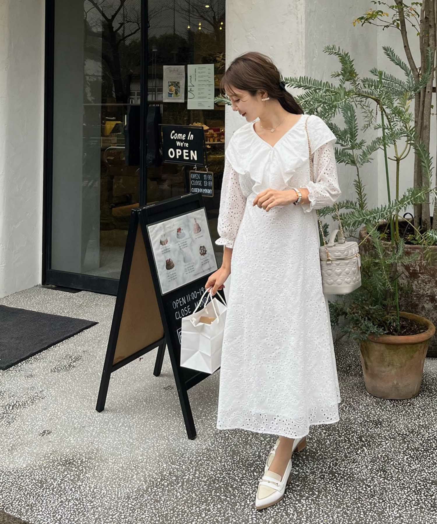 コットン レース フリル ワンピース le reve vaniller 全2色 ｜lvn311