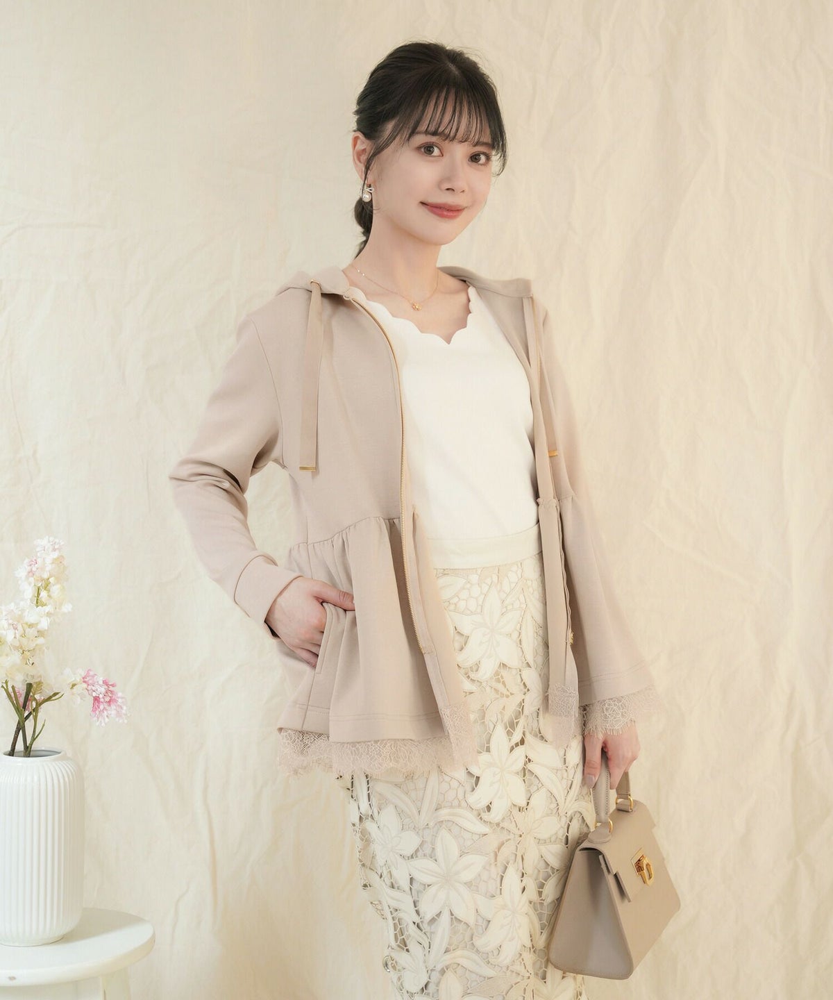 レディース/トップス/パーカー/フーディー/ショート丈/長袖/シンプル/配色/バイカラー/カジュアル/エレガント/フェミニン/上品/20代/30代/40代/10代/ピンクベージュ/ネイビー