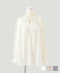 ブラウス 2way フリルネック サテン アイボリー ベージュ ブルーグレー M 2way フリルネック サテン ブラウス HUIT