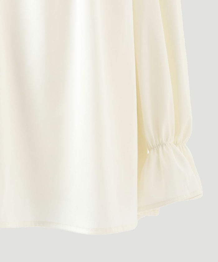 ブラウス/2way/フリルネック/サテン/アイボリー/ベージュ/ブルーグレー/M/春/秋/キャンディースリーブ/長袖