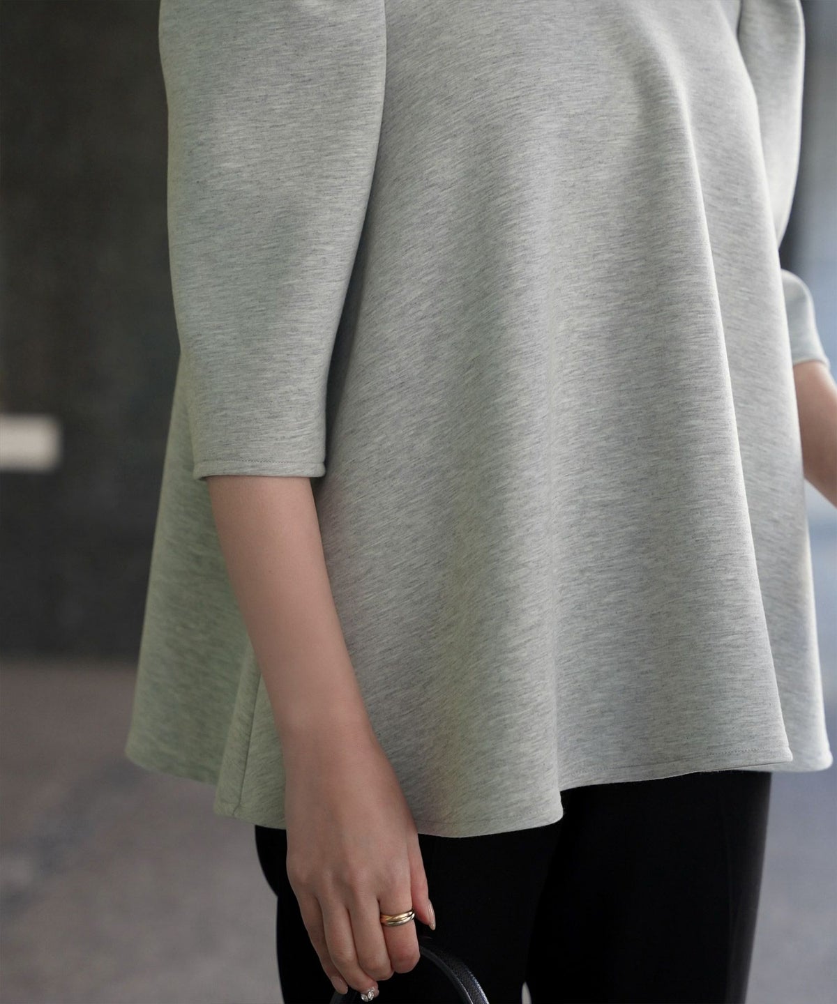 レディース/トップス/カットソー/ボンディング/襟付き/春/夏/秋/6分袖/杢グレー/アイボリー/ネイビー