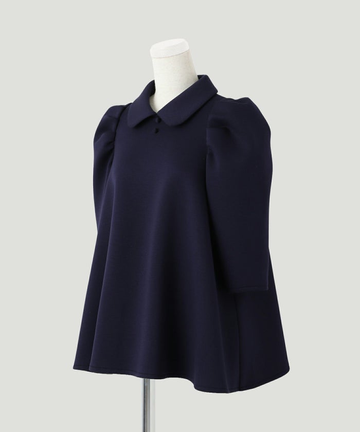 レディース/トップス/カットソー/ボンディング/襟付き/春/夏/秋/6分袖/杢グレー/アイボリー/ネイビー