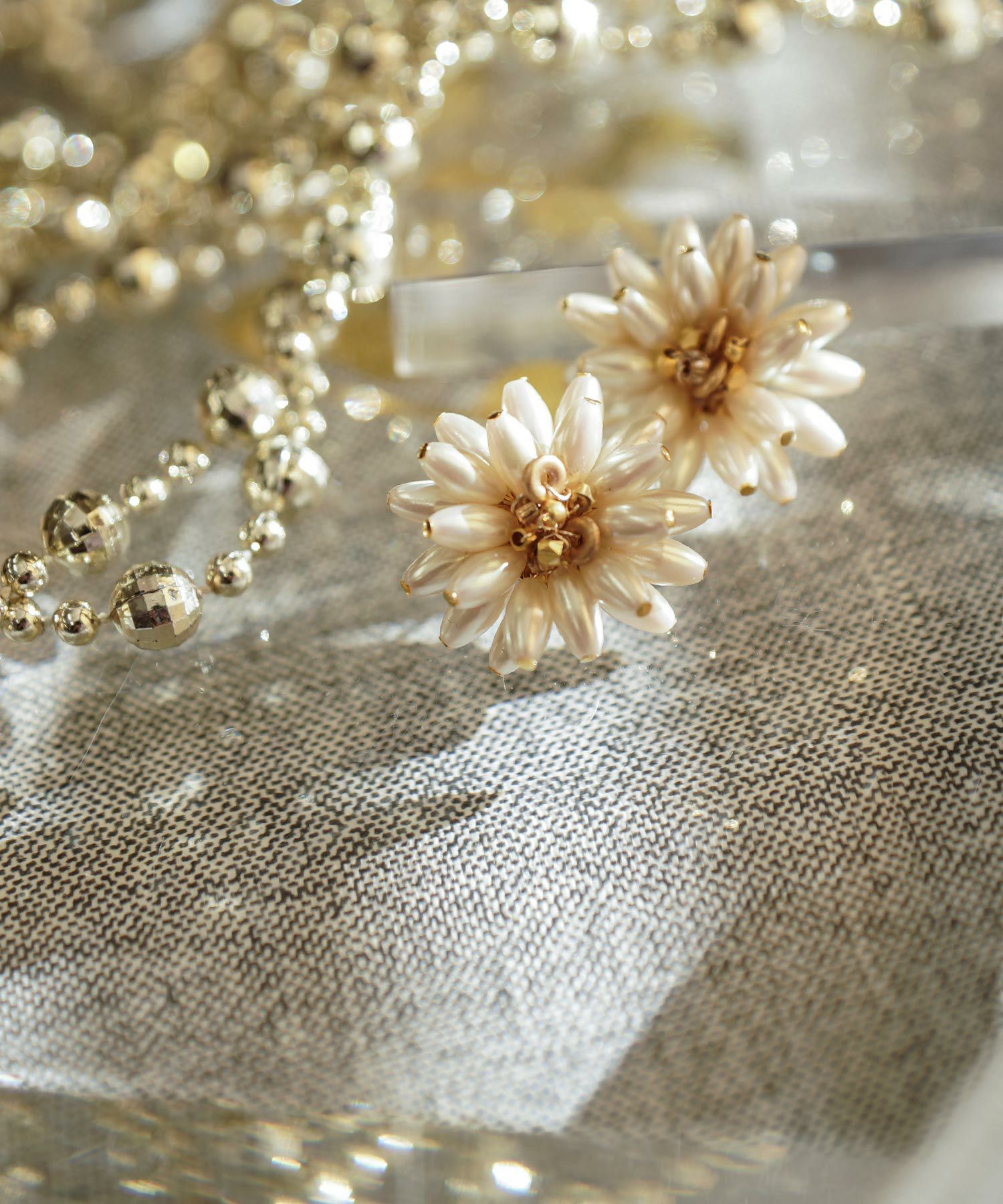 『5659』ハンドメイドピアス パール フラワー ピアス イヤリング Pearl Flower Pierce Earring