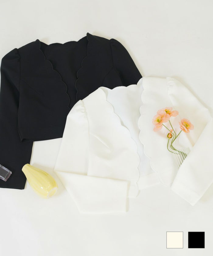 ボレロ レディース ファッション トップス おしゃれ オシャレ オフィス エレガント きれいめ 長め 白 春 ジョイントスペース スカラップ ボレロ ジャケット Prima Scherrer