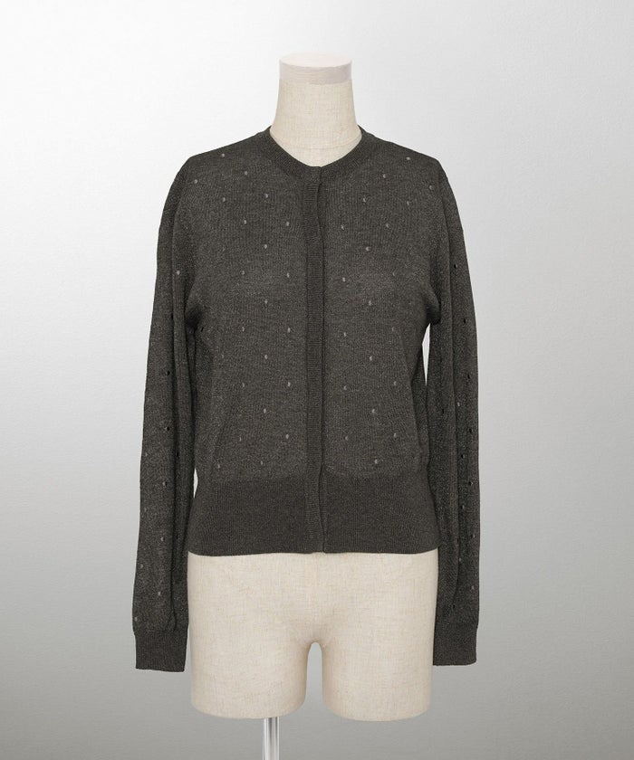 カーディガン/ドット柄/ラメ/シアーニット/カーディガン/チャコール/ハートホワイト/ハートブラック/ライトグレー/ホワイト/ネイビー/ブラック/S/M