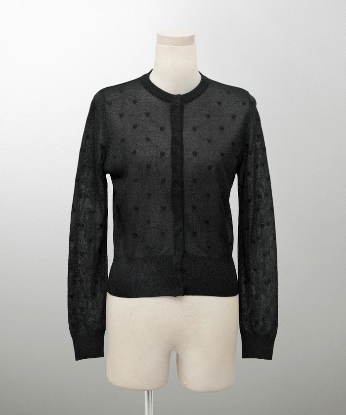 カーディガン/ドット柄/ラメ/シアーニット/カーディガン/チャコール/ハートホワイト/ハートブラック/ライトグレー/ホワイト/ネイビー/ブラック/S/M