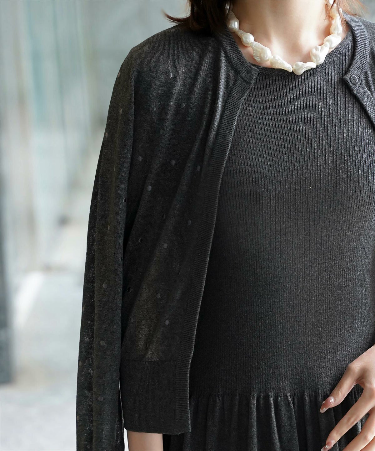 カーディガン/ドット柄/ラメ/シアーニット/カーディガン/チャコール/ハートホワイト/ハートブラック/ライトグレー/ホワイト/ネイビー/ブラック/S/M