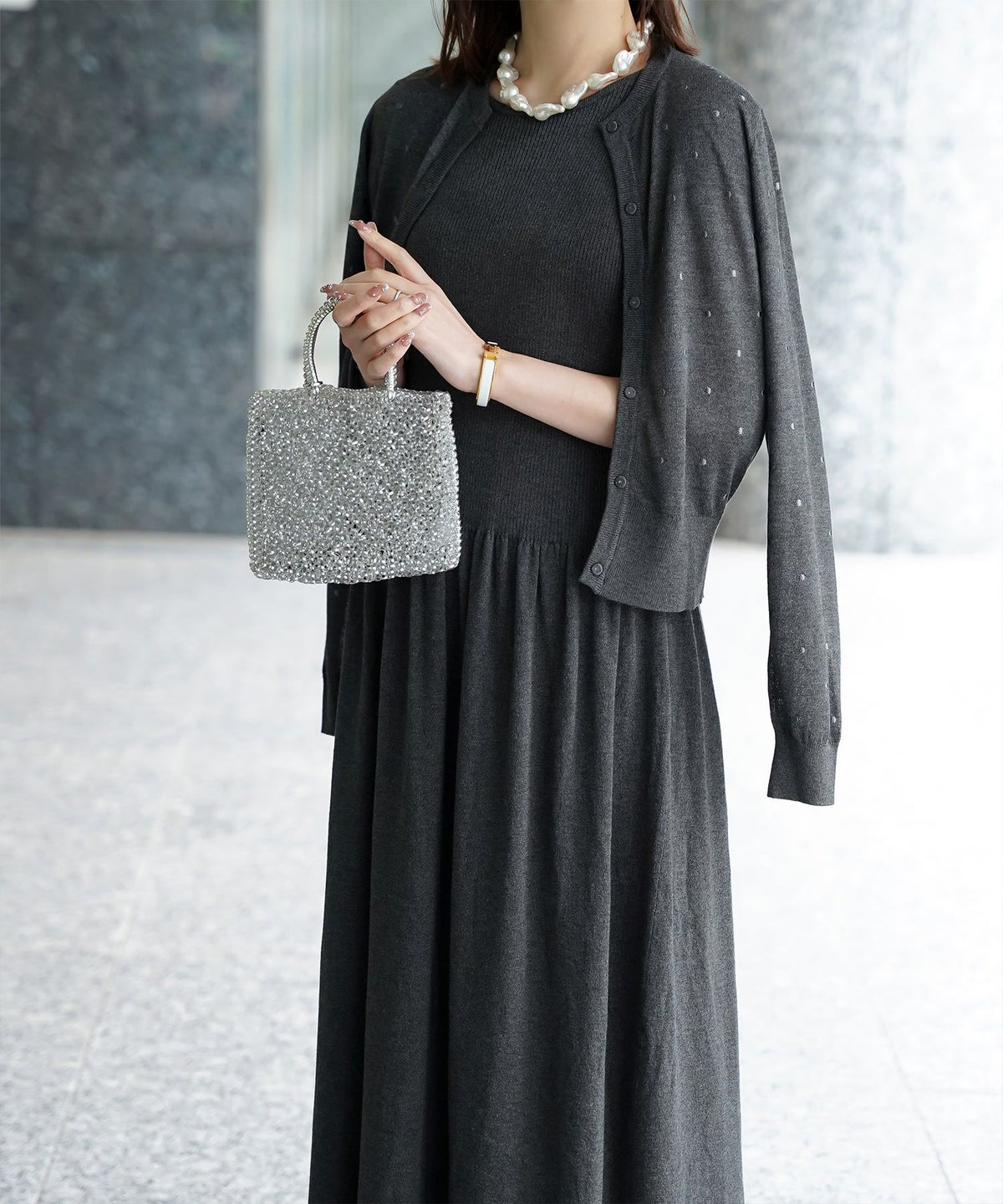 カーディガン/ドット柄/ラメ/シアーニット/カーディガン/チャコール/ハートホワイト/ハートブラック/ライトグレー/ホワイト/ネイビー/ブラック/S/M