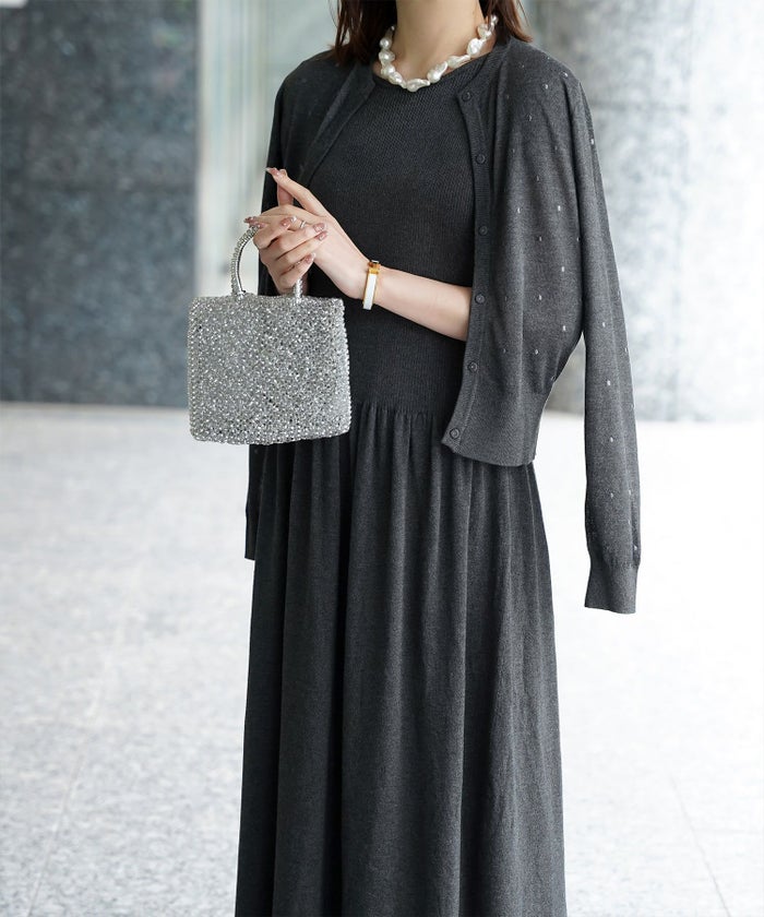 カーディガン/ドット柄/ラメ/シアーニット/カーディガン/チャコール/ハートホワイト/ハートブラック/ライトグレー/ホワイト/ネイビー/ブラック/S/M