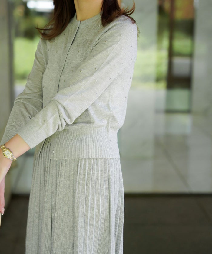 カーディガン/ドット柄/ラメ/シアー/ニット/ホワイト/ネイビー/ブラック/S/M/春/夏/長袖