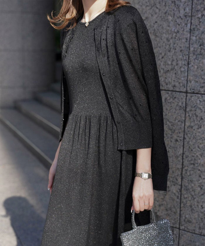 カーディガン/ドット柄/ラメ/シアーニット/カーディガン/ハートホワイト/ハートブラック/ライトグレー/ホワイト/ネイビー/ブラック/S/M