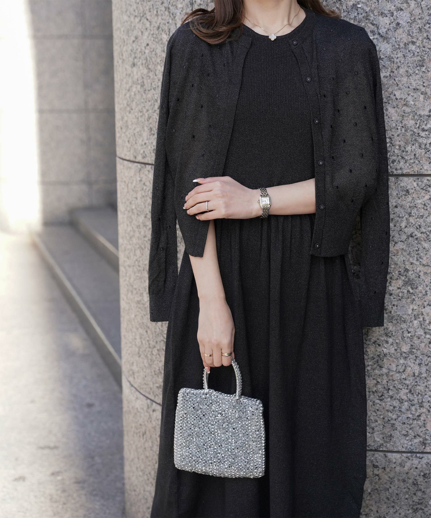 ドット柄 ラメ シアーニット カーディガン HUIT 全7色｜hit421-0108【13】