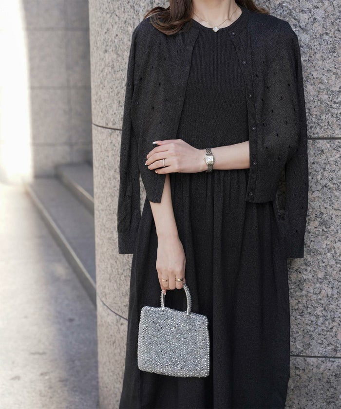 カーディガン/ドット柄/ラメ/シアーニット/カーディガン/ハートホワイト/ハートブラック/ライトグレー/ホワイト/ネイビー/ブラック/S/M