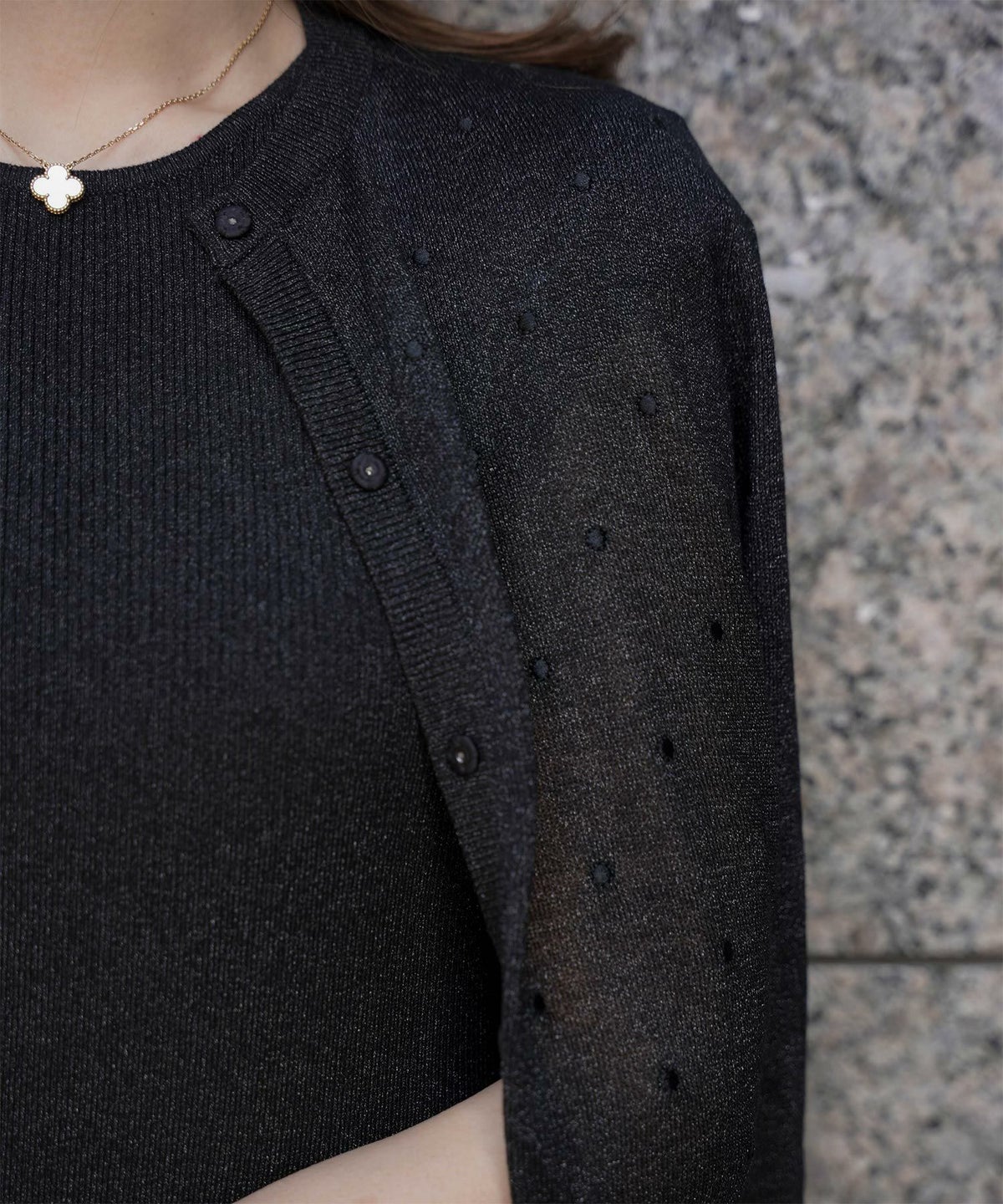 カーディガン/ドット柄/ラメ/シアーニット/カーディガン/ハートホワイト/ハートブラック/ライトグレー/ホワイト/ネイビー/ブラック/S/M