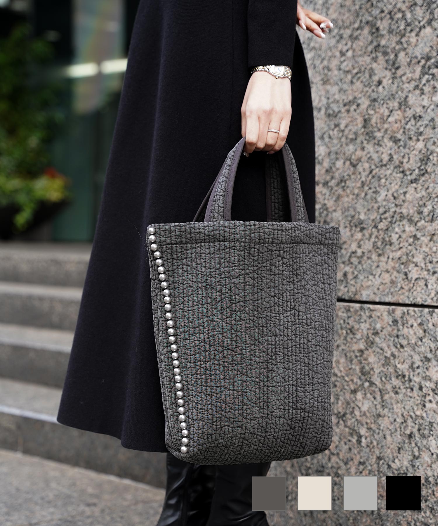 縦長 パール トリム ヌビ バッグ HUIT 全4色｜hit912-0122【11