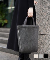 マザーバッグ トート パール 韓国 生地 かわいい ジョイントスペース 縦長 パール トリム ヌビ バッグ HUIT
