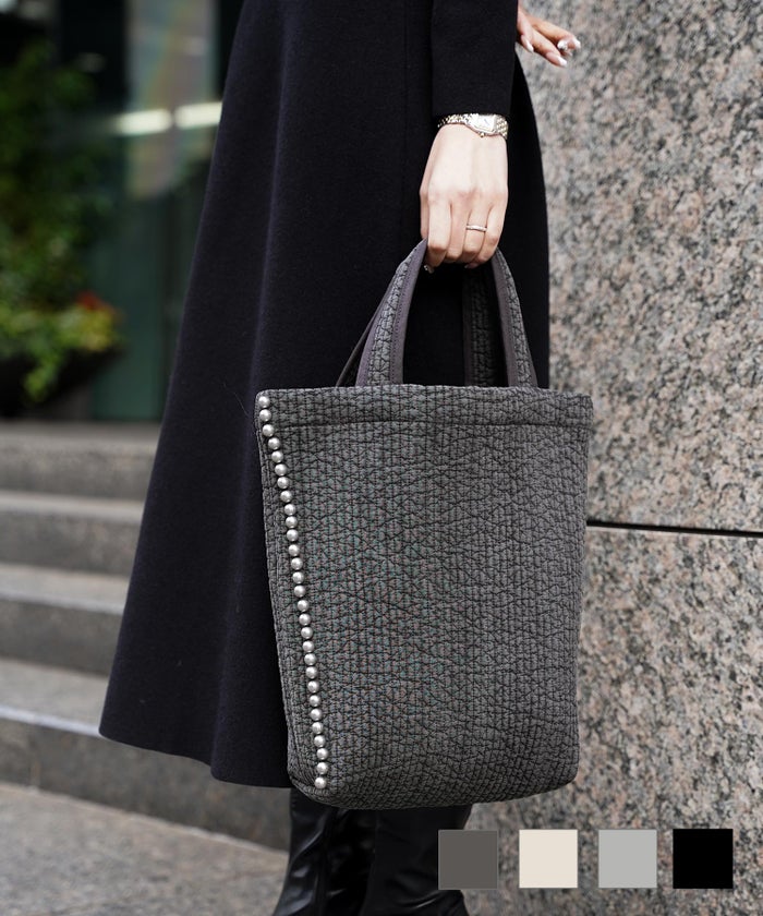 マザーバッグ トート パール 韓国 生地 かわいい ジョイントスペース 縦長 パール トリム ヌビ バッグ HUIT