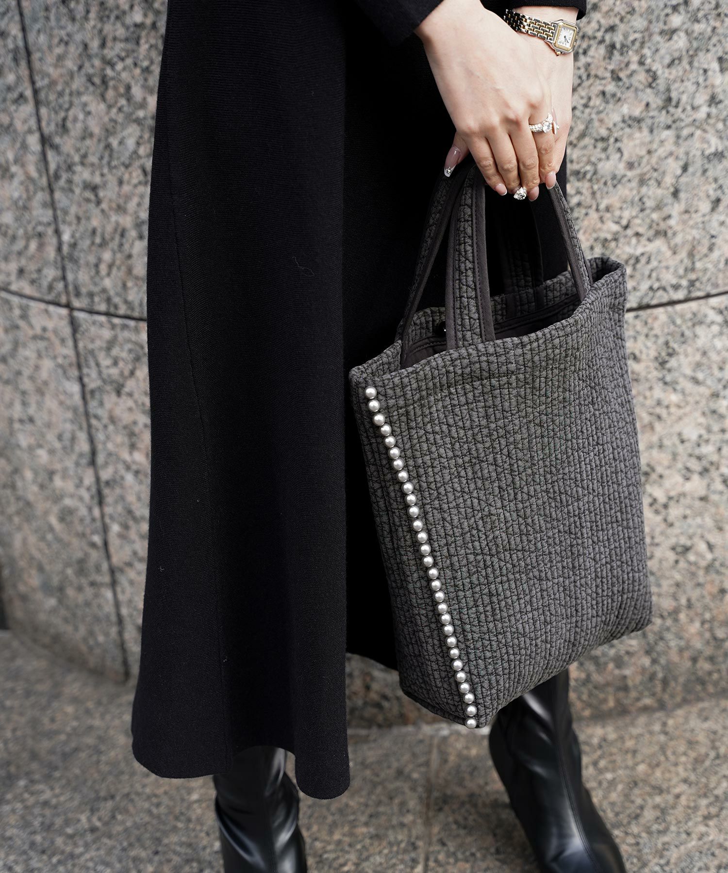 縦長 パール トリム ヌビ バッグ HUIT 全4色｜hit912-0122【11