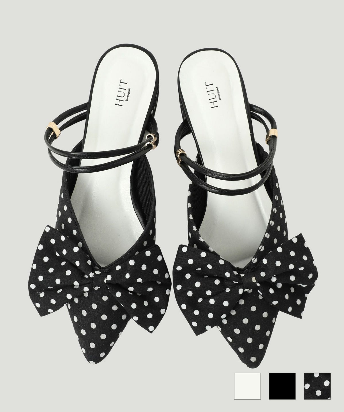 ミュール セレクト 2way リボン アイボリー ブラック ドット S M L LL セレクト 2way リボン ミュール HUIT