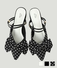 ミュール セレクト 2way リボン アイボリー ブラック ドット S M L LL セレクト 2way リボン ミュール HUIT