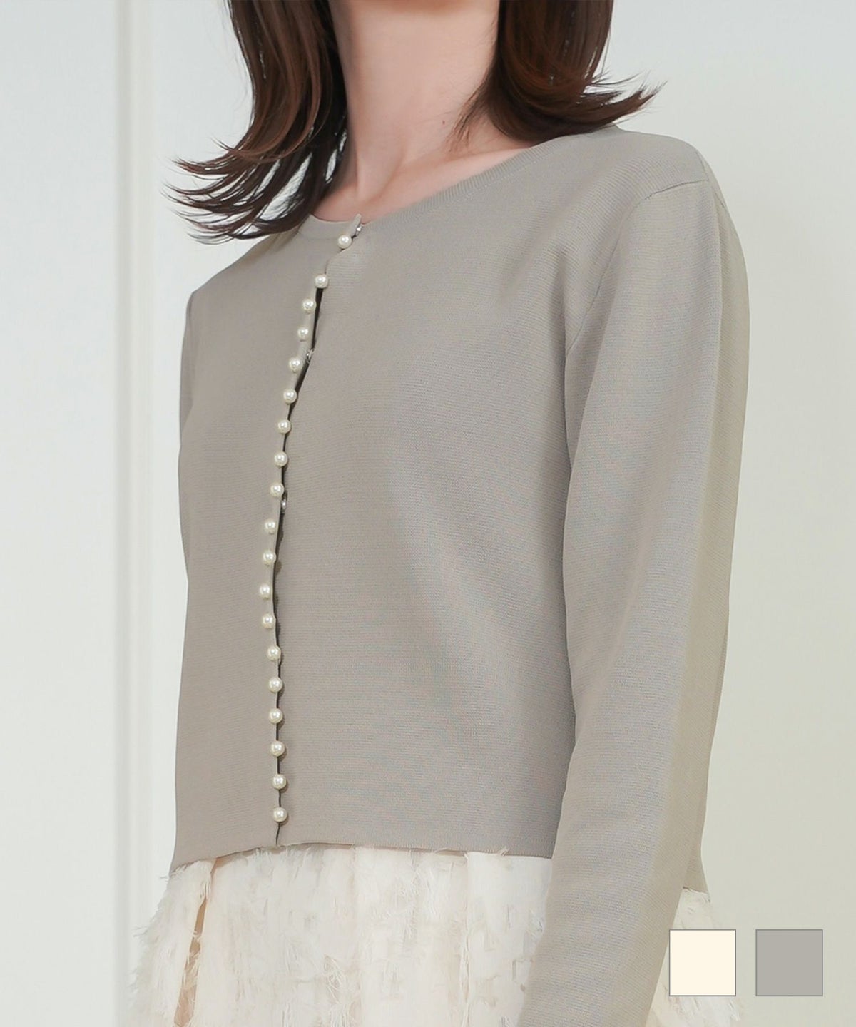 セレクト ニット レディース 洗える ウォッシャブル 上着 カーディガン 薄手 おしゃれ かわいい きれいめ オフィス パール 春 ジョイントスペース UVカット ＆ アンチピリング パール付き ニット カーディガン Prima Scherrer