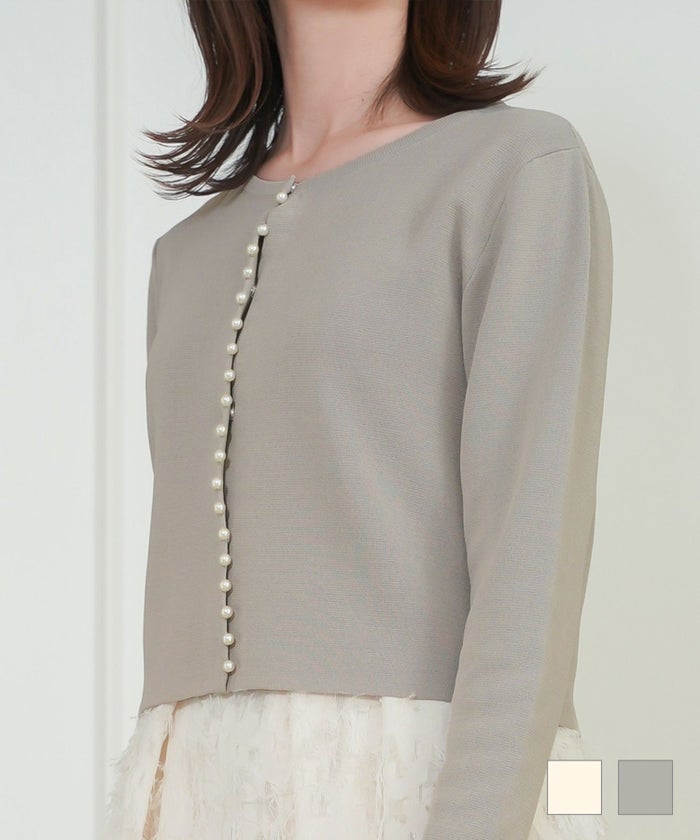 セレクト ニット レディース 洗える ウォッシャブル 上着 カーディガン 薄手 おしゃれ かわいい きれいめ オフィス パール 春 ジョイントスペース UVカット ＆ アンチピリング パール付き ニット カーディガン Prima Scherrer