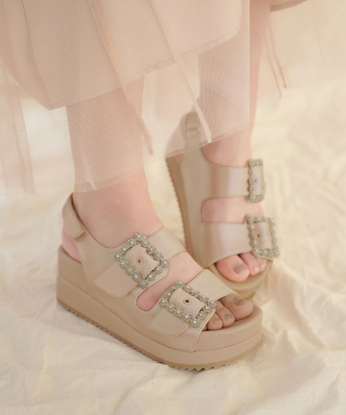 レディース/小物/靴/厚底/サンダル/スポーツサンダル/スポサン/ビジュー/サテン/ゴールド/シルバー/花/ピンクベージュ/ブルーグレー/ブラック/春/夏/秋/10代/20代/30代/海/旅行/エレガント/フェミニン/上品/カジュアル/可愛い