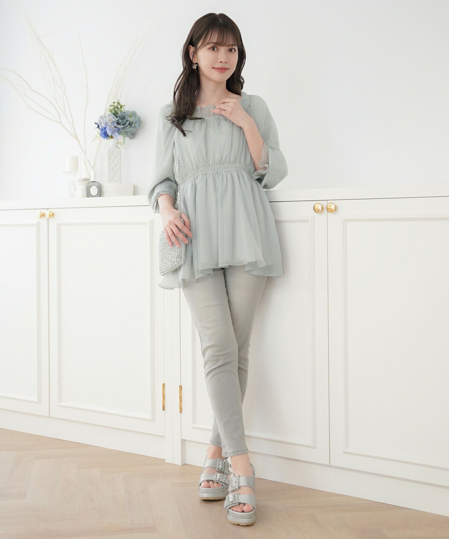 ♡マーブル　サイドビジュー付ウェッジサンダル♡ OUTLET-SALE サテン 厚底 フラワービジュー スポーツサンダル le reve