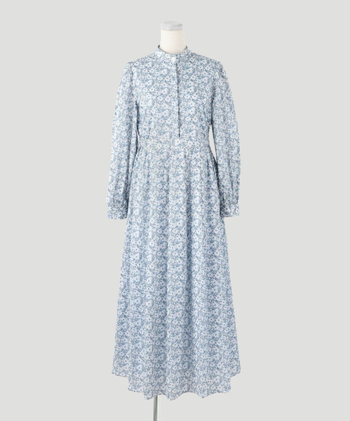 ワンピース/スタンドカラー/シャツ/ピンク/イエロー/ブルー/S/M/春/夏/花柄/長袖