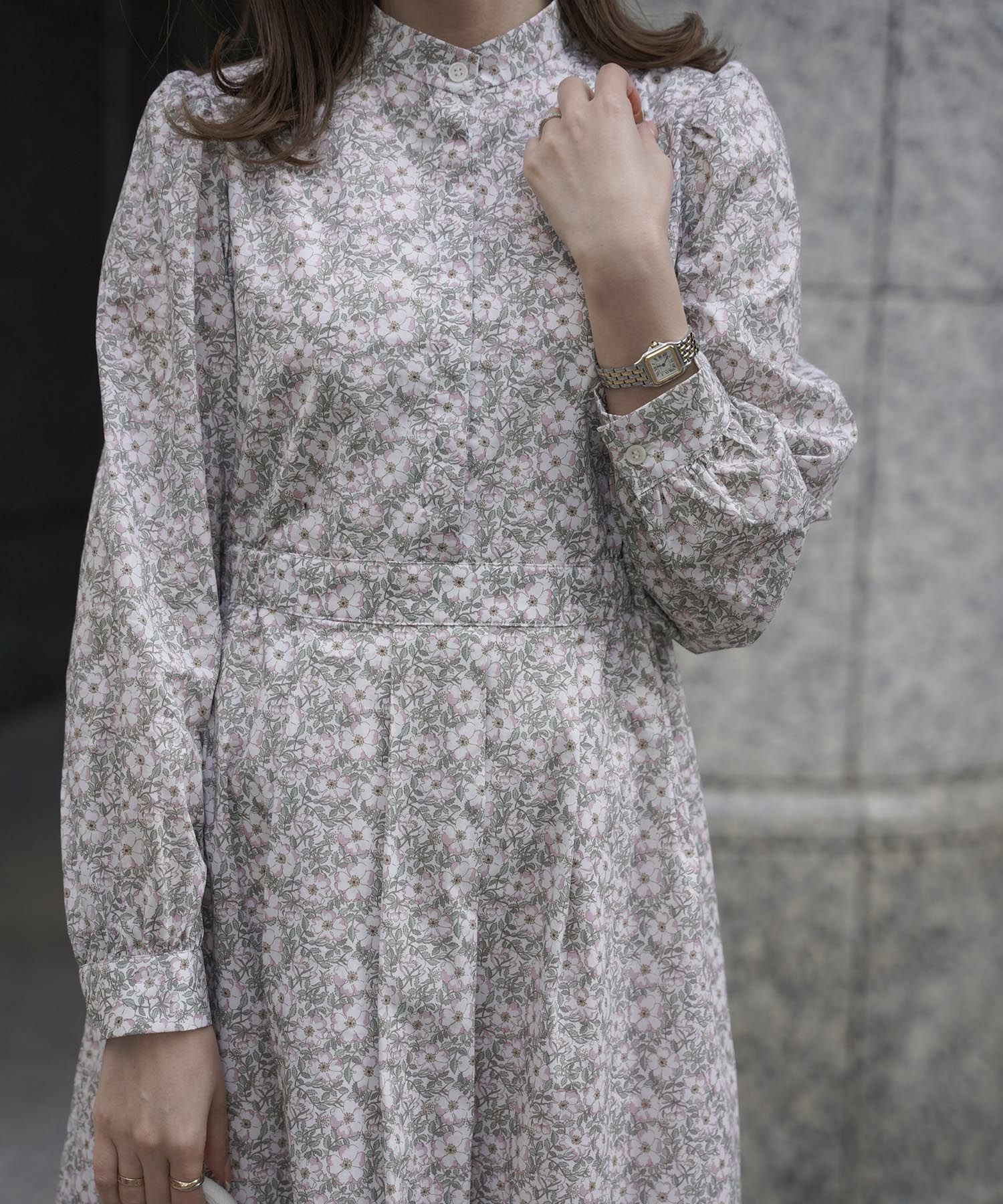 スタンドカラー シャツ ワンピース Made with Liberty Fabric HUIT 全3