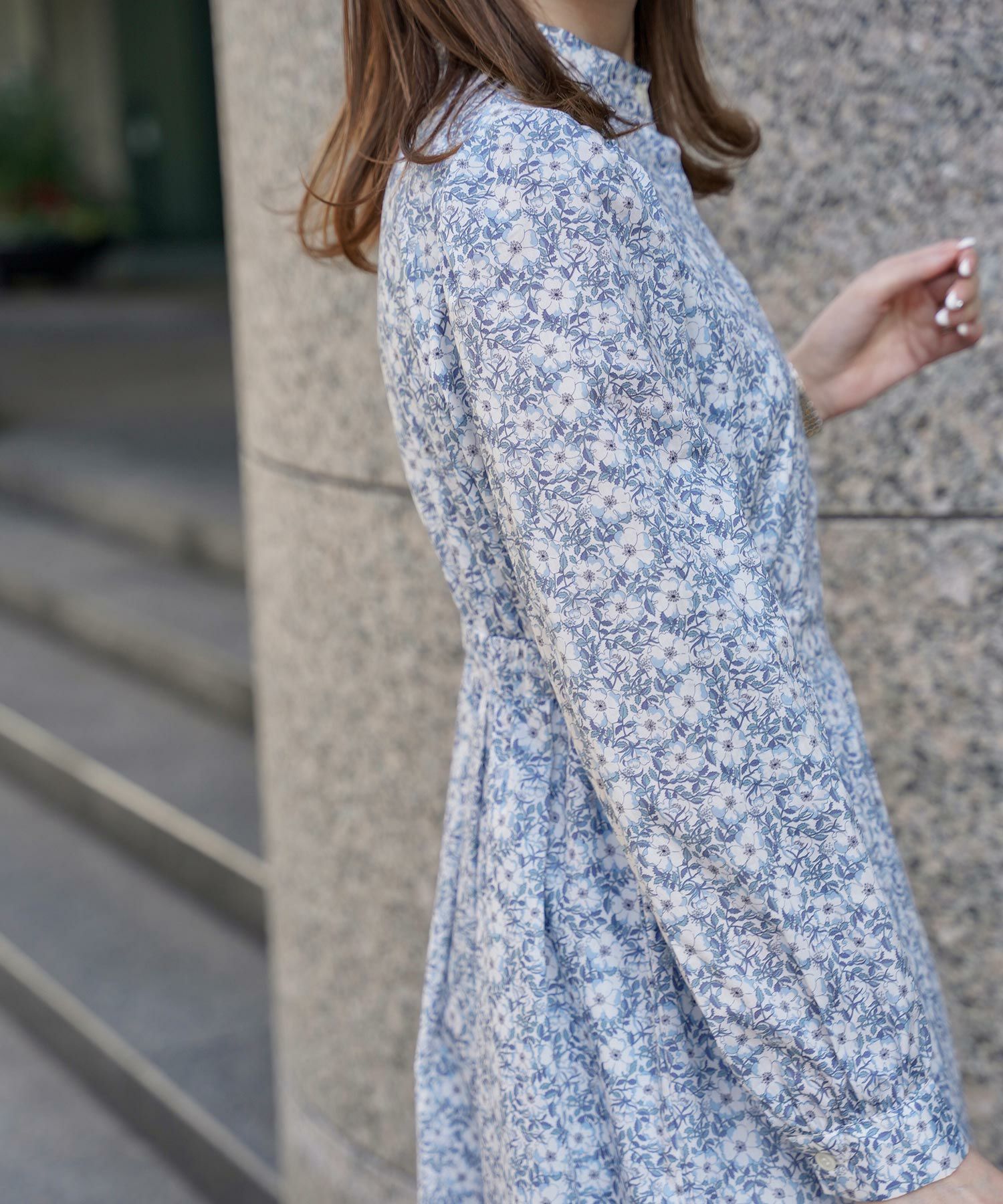 スタンドカラー シャツ ワンピース Made with Liberty Fabric HUIT 全3